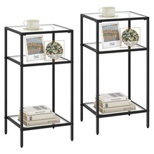 3-Tier Side Tables Set of 2, End Tables with Tempered Glass, Nightstands with...