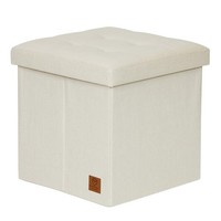 Premium Sitzhocker Mit Stauraum Beige - Klappbar Leinen-Baumwolle 38X38X38 Cm