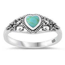 Classic Turquoise Heart Ring New .925 Oxidized Sterling Silver Band Sizes 4-10
