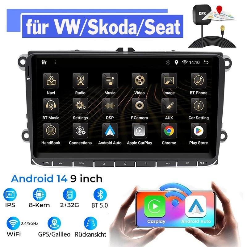 GPS Android14 CarPlay DAB RDS DSP für VW GOLF 5 6 Touran Tiguan Polo Autoradio - Bild 1 von 4