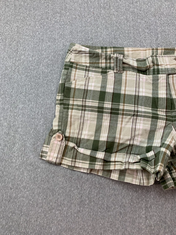 Pantalones Cortos Tracy Evans Roll Tab Puño Mujer Talla 11 Verde Beige A Cuadros 3 pulgadas Entrepierna Foto 3 de 4