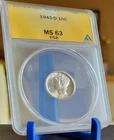 1943 D ANACS MS 63 FB Mercury Dime