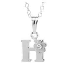 Sterling Silver 0.01cttw Diamond Initial "H" Flower Pendant with Chain