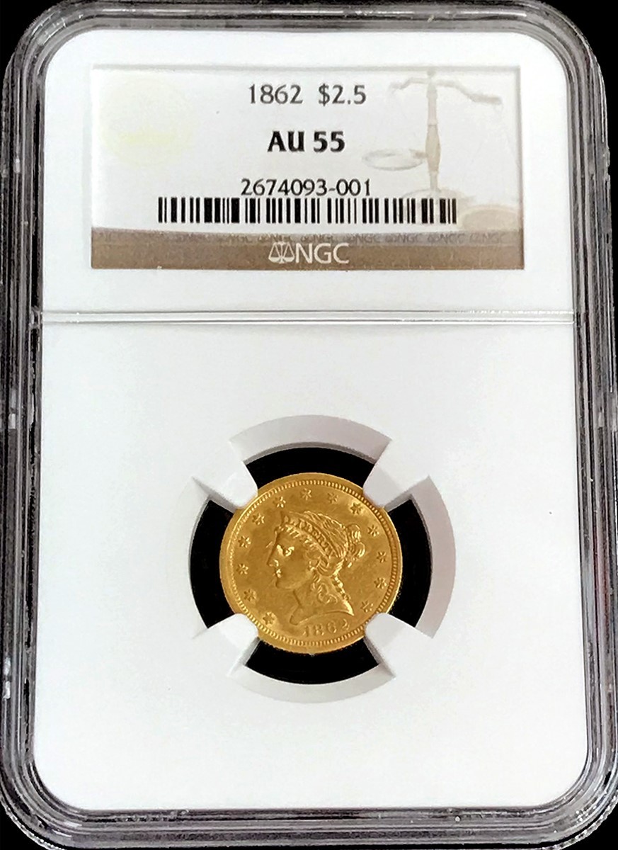 1862 GOLD USA $2.5 DOLLAR LIBERTY CIVIL WAR ERA QUARTER EAGLE NGC