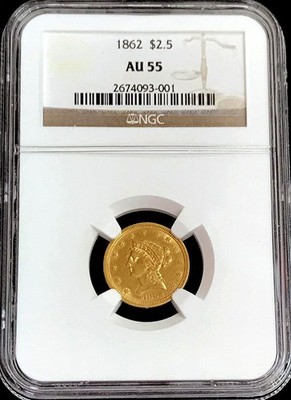 1862 GOLD USA $2.5 DOLLAR LIBERTY CIVIL WAR ERA QUARTER EAGLE NGC