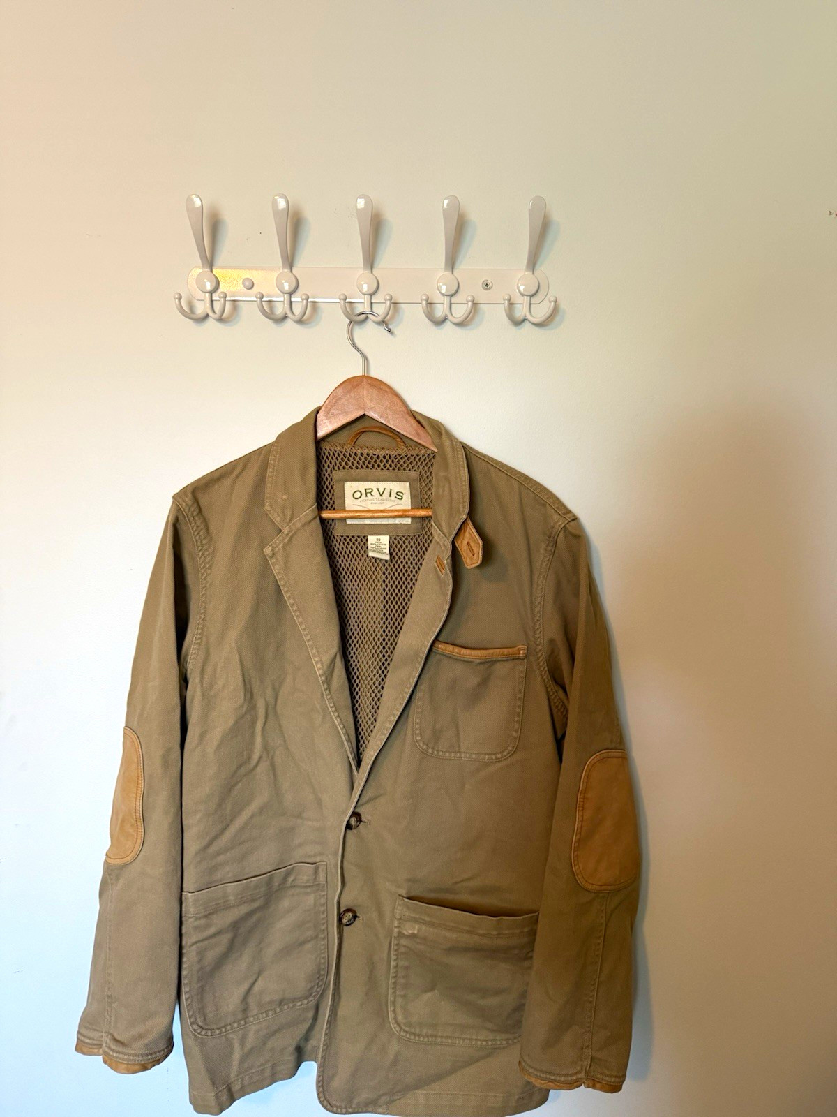 Orvis, Vintage ORVIS Leather Trim Canvas Field Jacket Shooting Blazer Tan Mesh Size 38