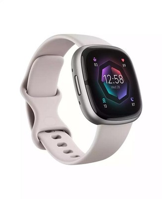 Fitbit Sense 2 GPS Health Smartwatch Lunar White Platinum S L Bands