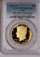 2014-W Gold Kennedy 3/4 oz. 50 Cents JFK 50th Anniv. PCGS PR70 Deep Cameo 3861.16 per troy oz