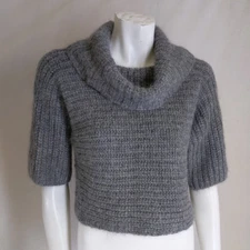 YARAKAI M Sweater Gray Cropped Turtleneck Chunky Angora/Wool Pullover S/S