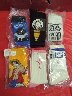 6 Pairs Of Socks Oreo, One Piece, Cactus Jack, Bape, A$AP, New Streetwear 