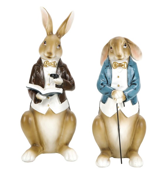 2 GroßE Osterhasen Osterdeko Osterfigur Hasen Deko Figuren Hasenfigur Polyresin-image