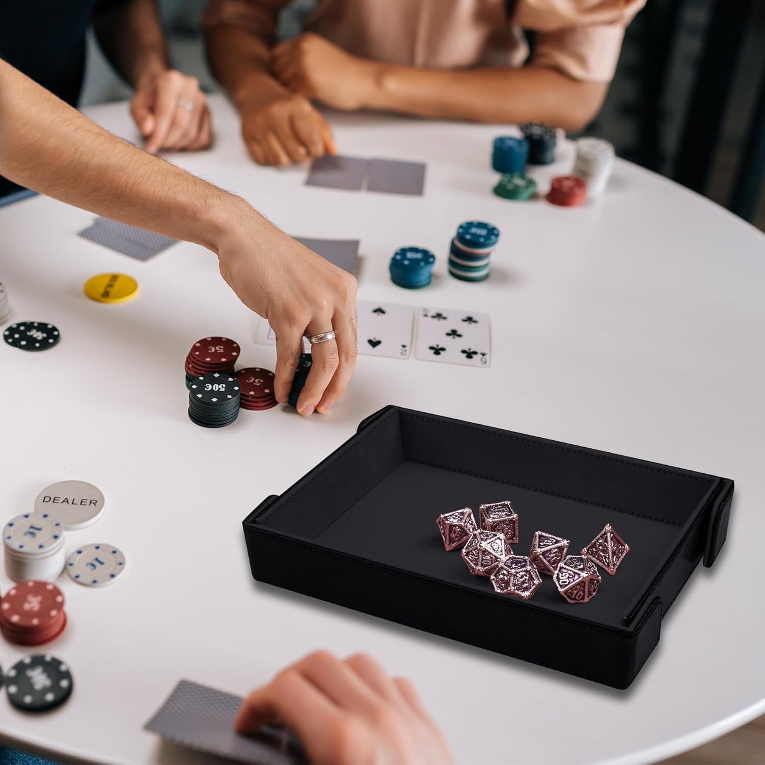 SIQUK Magnetic Folding Dice Tray Rectangle Rolling PU Leather Black 