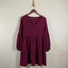 Burgundy Women's Babydoll Tiered Long Sleeve Dress Small Holiday Dress Boho Fall