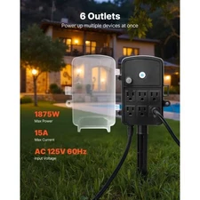 Outdoor Power Stake, 15 FT Extension Cord, Outdoor Power Strip Weatherproof with