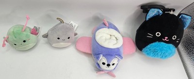 Set of 4 Disney Original Squishmallows Plush Toys Angler Fish, Shark, Owl & Cat