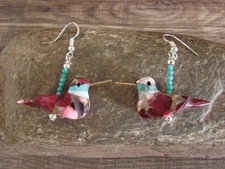 Purple Mohave Turquoise Bronze Aggregate Hummingbird Fetish Earrings - Mitchell