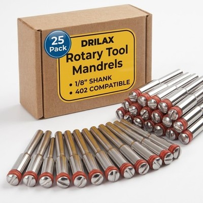 Drilax 25-Pc Rotary Tool Mandrels (1/8'' Shank) | Compatible with 1-3/8 inch