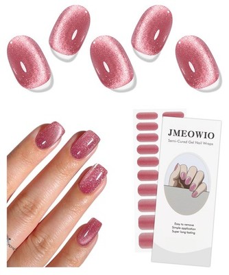 Nail Stickers Pink Cat Eye Semi Cured Nail Strips Wraps UV/Nails Art Design D...