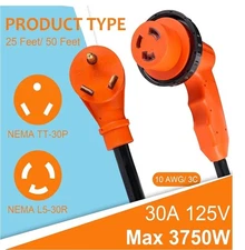 25 FT 30 Amp RV Extension Cord Outdoor with Grip Handle, Heavy Duty 600v 