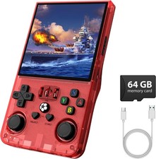 Portable retro handheld game console with open-source OS and ample storage.