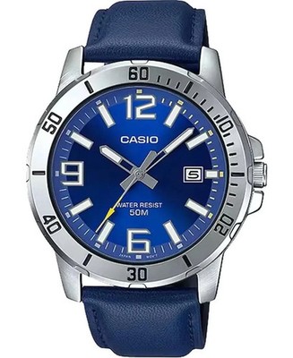 Casio MTP-VD01L-2B | Men's Sporty Analog Quartz Wrist Watch, Blue Leather Band,