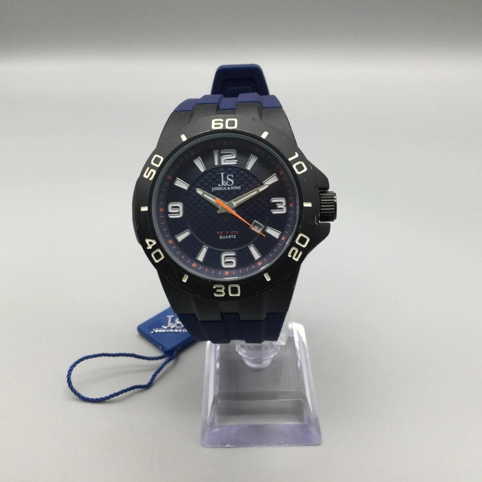 Relógio masculino Joshua & Sons 48mm data 3 ATM pulseira de silicone azul esporte JX-148BU - Imagem 2 de 4