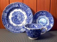 Trio of Blue & White George Jones Abbey 1790 - Set of Cup Saucer Side Cake Plate