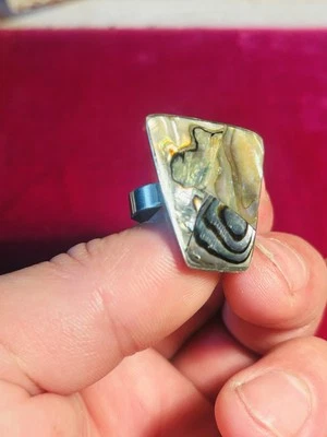 Anillo de abulón de plata de ley 925 ajustable tamaño 8-9 hecho a mano joyería para mujer Foto 1 de 4