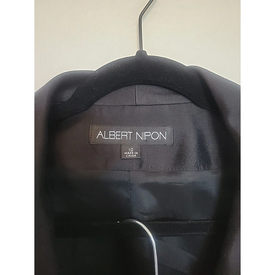 Traje Falda Vintage Albert Nipon Mujer 10 Negro Lana y Seda Forrado Blazer Carrera Foto 2 de 4