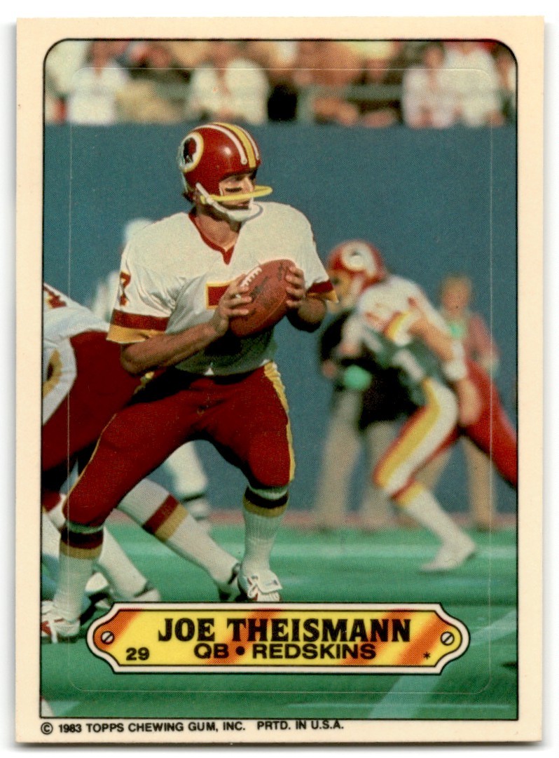 1983 Topps Joe Theismann Washington Redskins Sticker Insert #29 NFL Vintage