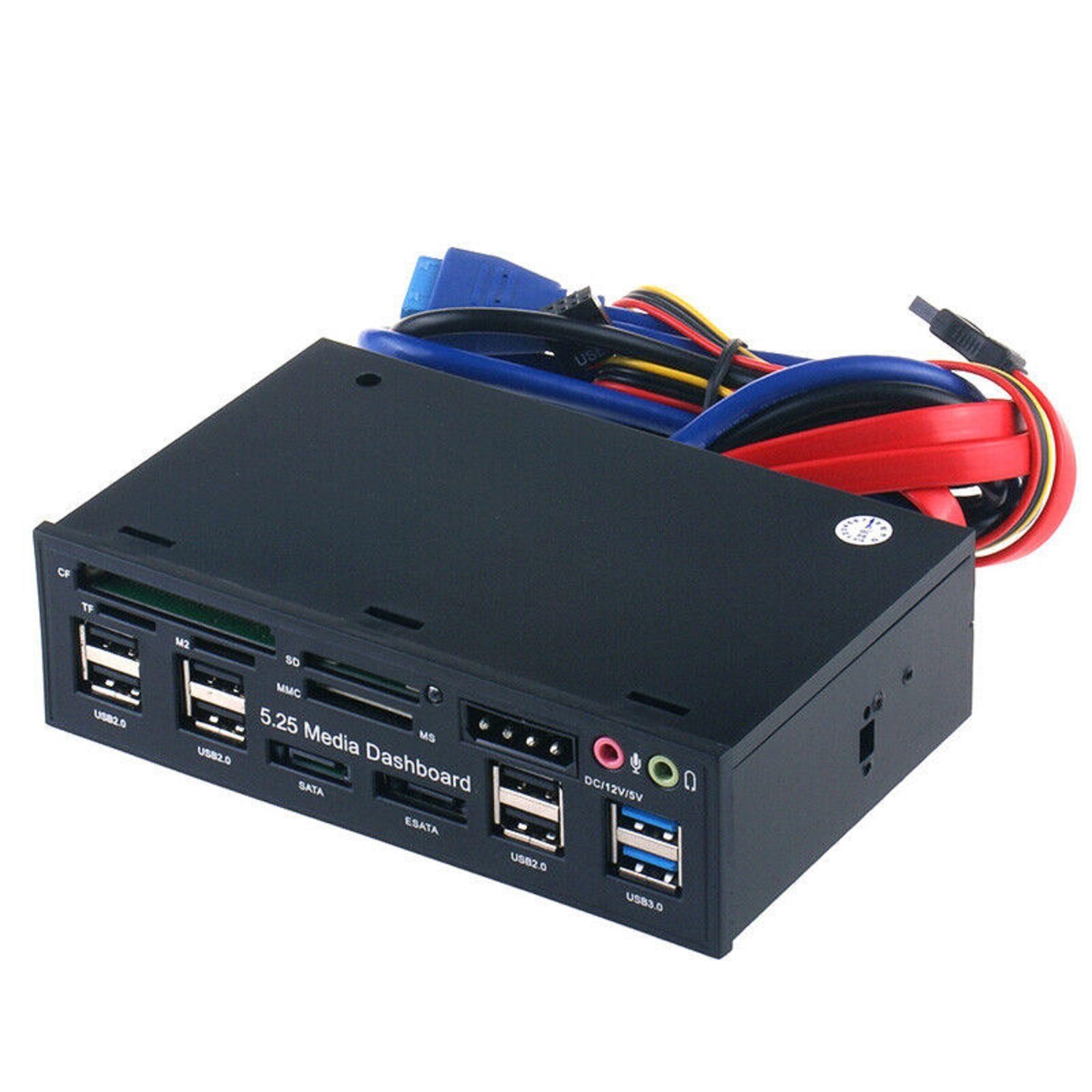 5.25" PC Front Panel Dashboard Media USB 3.0 Hub Audio Esata SATA Card Reader