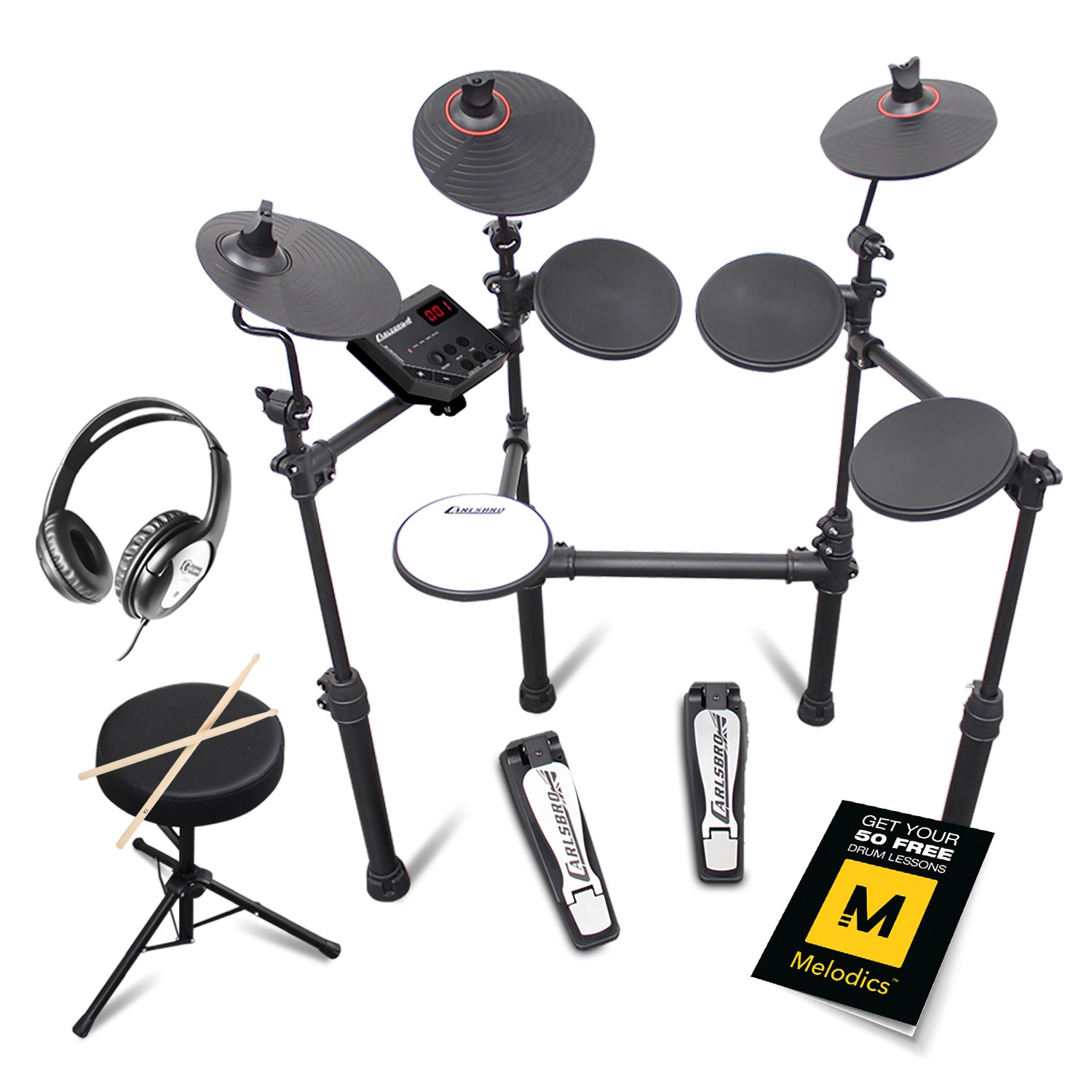 Carlsbro CSD100 R-PLUS Electronic Drum Kit for Beginners - Headphones & Stool