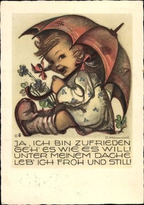 Artist Postcard Hummel, Berta, I'm Satisfied, Girl, Umbrella, No... - 4126758