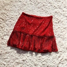 Bold Sequin Fringe Red Hot Flapper Party Skirt Womens L Retro Maximalist Glamour