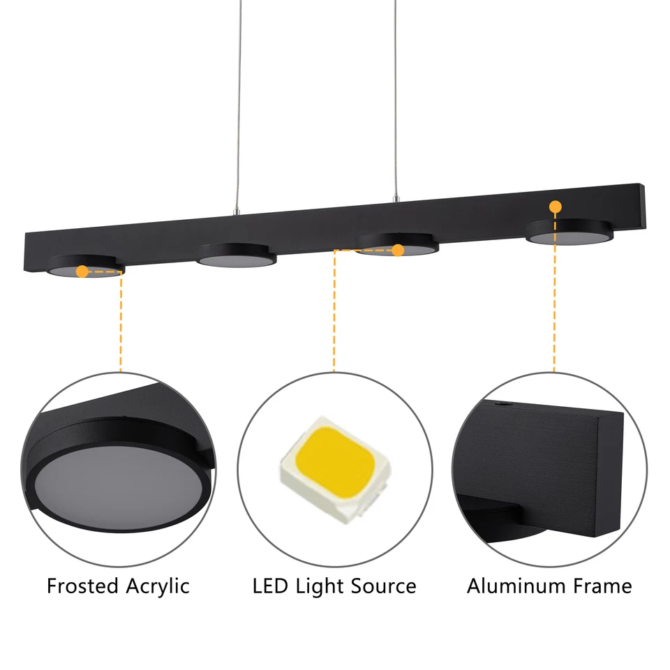 Lámpara de araña LED regulable de aluminio de 4 luces con pantalla acrílica Foto 3 de 4
