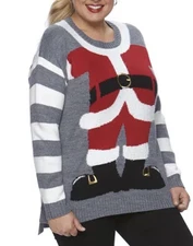 United States Sweater Women’s Size XL Santa Christmas Fuzzy Striped Crew neck
