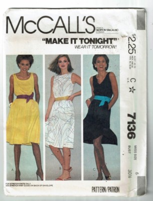 McCalls #7136 Stretch Knits Dress w/ Neckline variations Pattern Sz 6 UC |  eBay