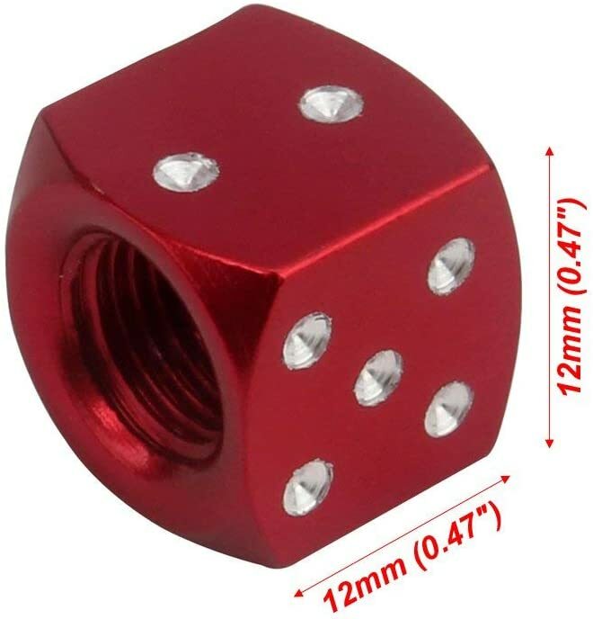 4 Pcs Red Dice Tire Stem Caps Aluminum Air Valve Covers for Car Bike