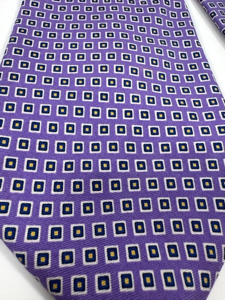 Corbata Ralph Lauren Rara De Colección Seda 59" Púrpura Geométrica Cuadrada Preppy Hiedra Retro Foto 3 de 4
