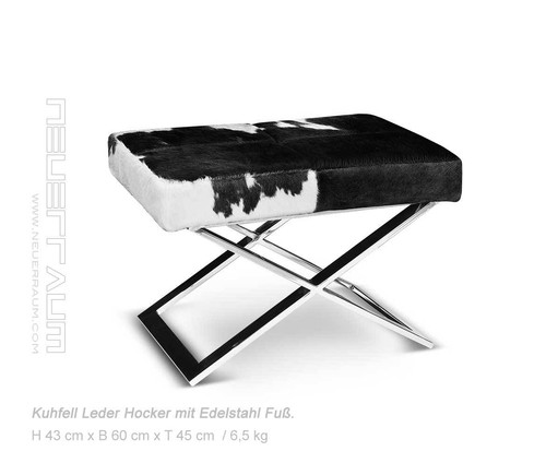 Schicker Bauhaus Kuhfell Hocker Sitzhocker. Abb. echtes Kuhfell Schwarz-Weiß. - Bild 2 von 2