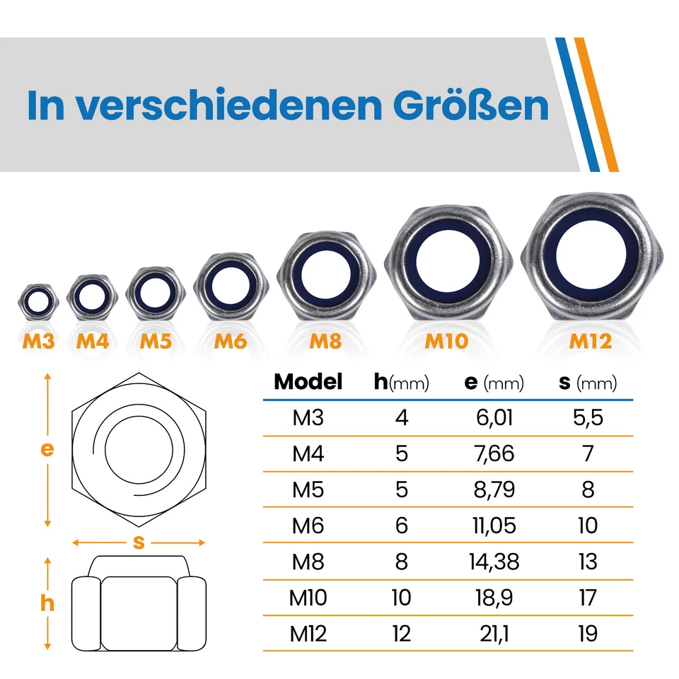 Selbstsichernde Muttern Sicherungsmutter DIN 985 Edelstahl A2 V2A M3 M4 M5 M6 M8 - Bild 2 von 2
