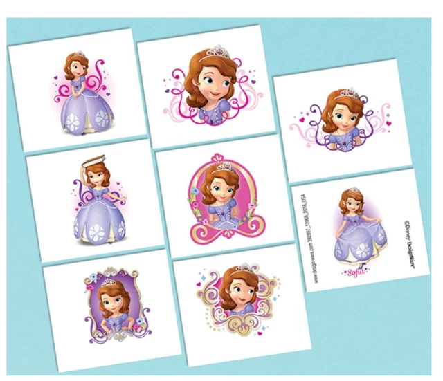 Sofía la Primera Tatuajes Temporales Niña Cumpleaños Fiesta Favores Suministros ~ 2 Hojas Foto 2 de 4