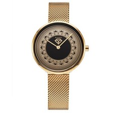DJADEE Orologio Donna "Infinity" Design 3D Oro 24K Placcato Oro Nero U6041DS