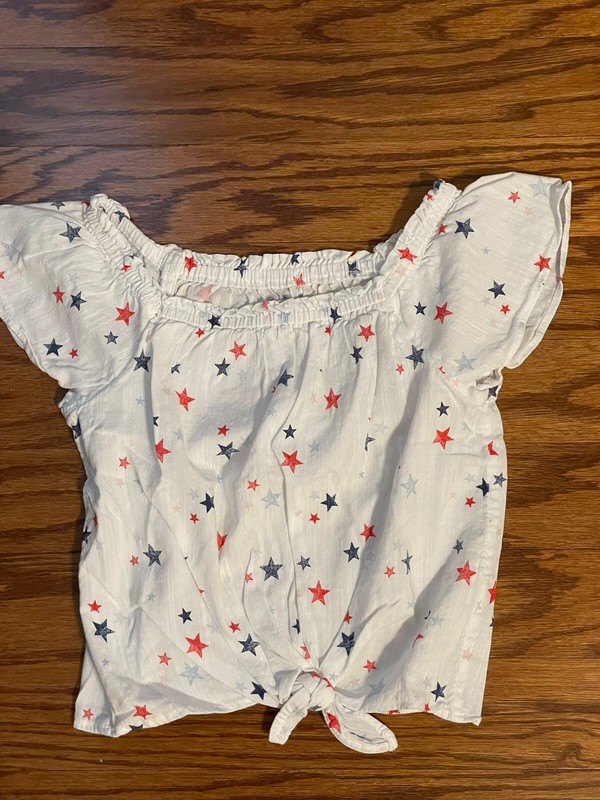 Little Girls Size 7 SO Tie-Front Elastic Neckline Star Patriotic Blouse Top
