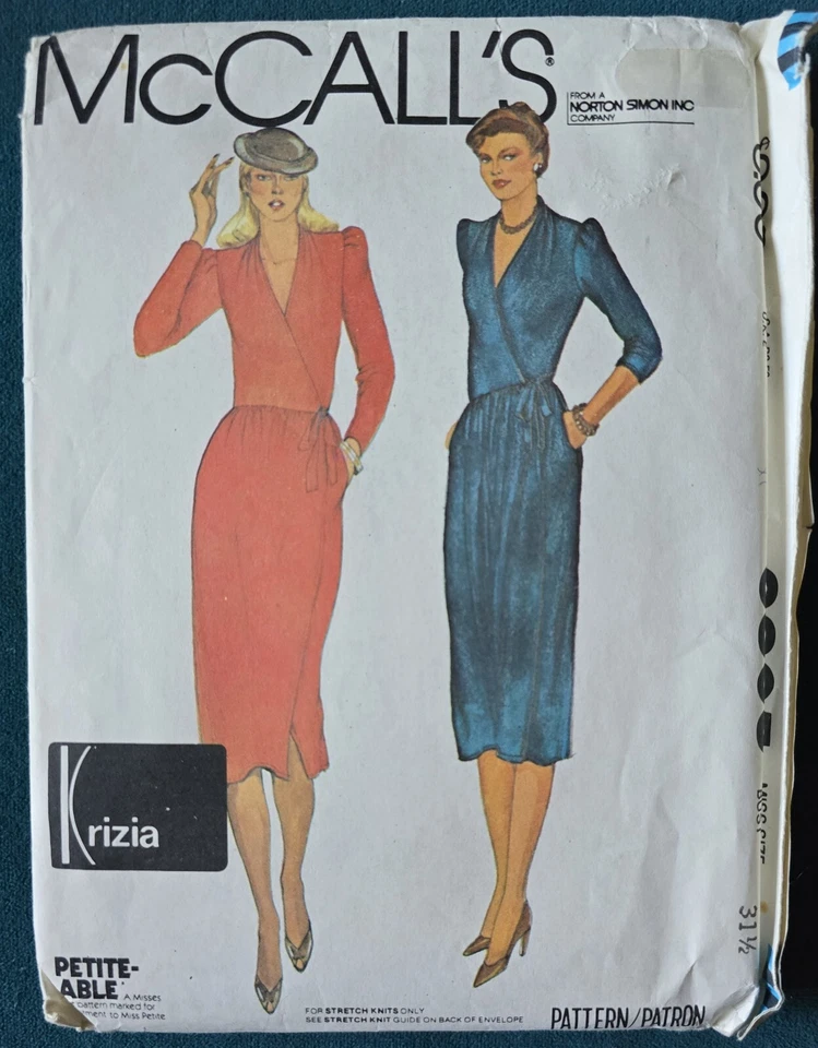 1980s Puff Sleeve Wrap Dress Midi Tea Krizia McCalls 6805 Sewing Pattern - Image 2 of 3