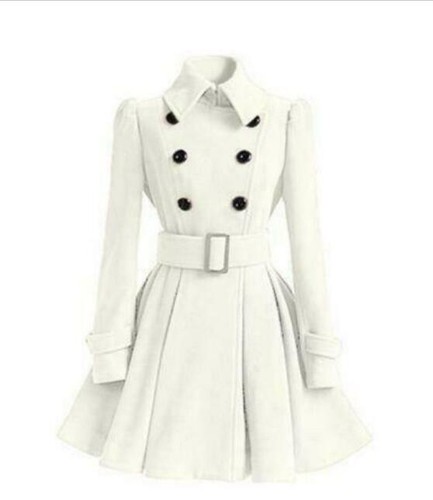 Women Winter Wool Trench Coat Long Jacket Parka Outwear Lapel Belt Slim Overcoat - Picture 9 of 14