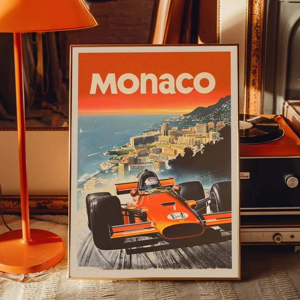 Retro Monaco Grand Prix Poster | Vintage F1 Style Print | Formula One Wall Art - Image 2 of 4