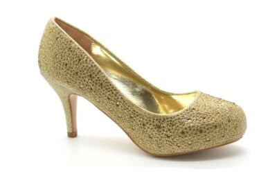 Damen Frauen verdeckte Plateau mittelhoher Absatz Strass Glitzer Hochzeit Pumps Schuhe