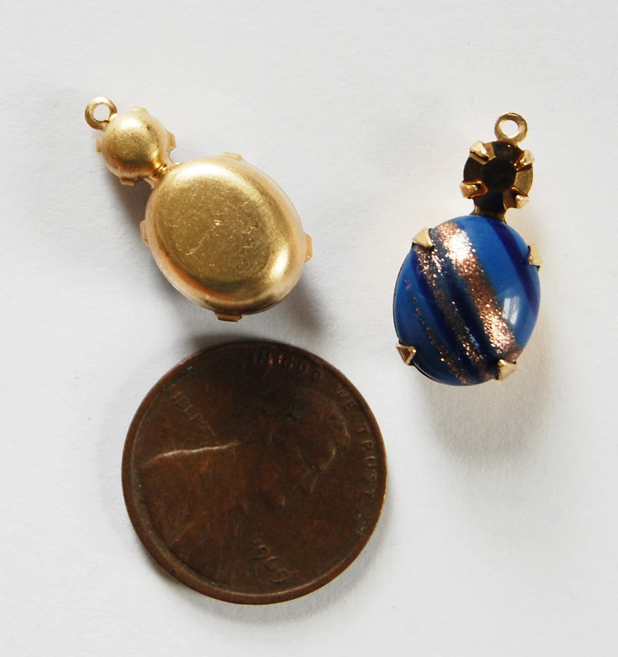 DE COLECCIÓN 2 CUENTAS COLGANTES DE LAPISLÁZULI OVALADAS CON PEDRERÍA 17x10mm BRILLO Foto 2 de 2