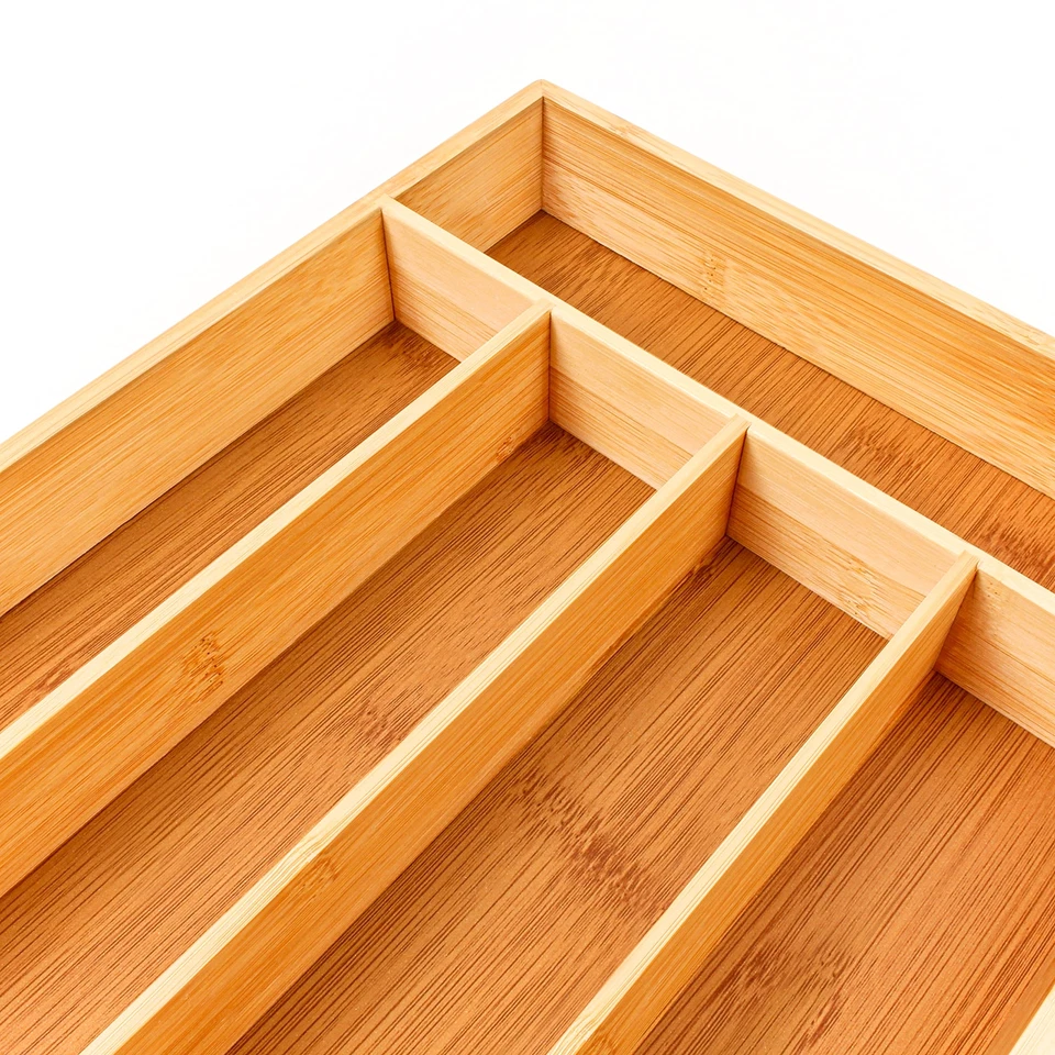 Бамбуковый органайзер для столовых приборов 5 слотов 13,75 дюйма x 9,75 дюйма натуральный подходит для большинства кухонных принадлежностей - Изображение 4 из 4